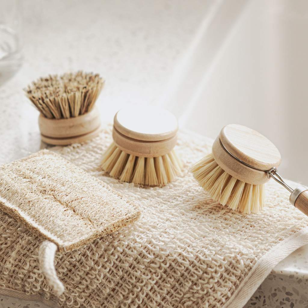 Bamboo Dish Brush Set Washing Up Cleaning Brushes 4pcs