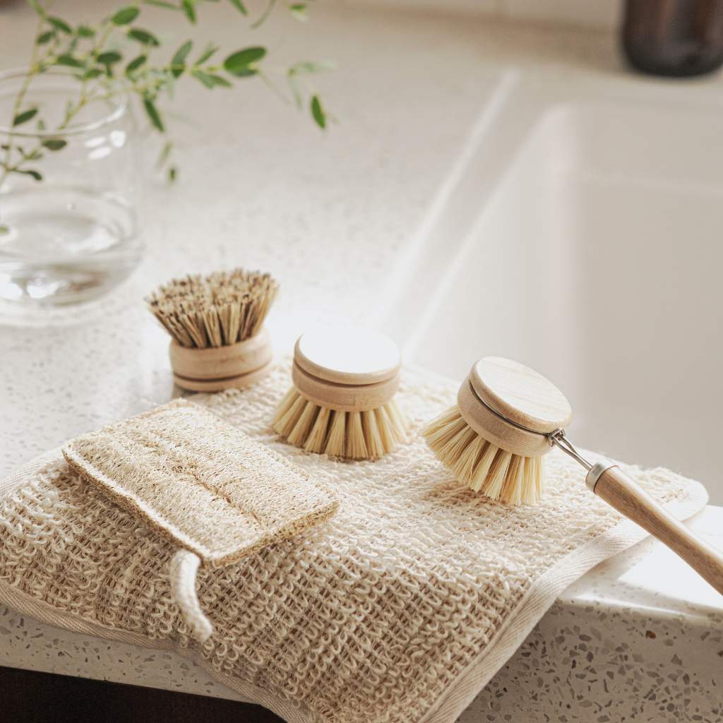 Bamboo Dish Brush Set Washing Up Cleaning Brushes 4pcs